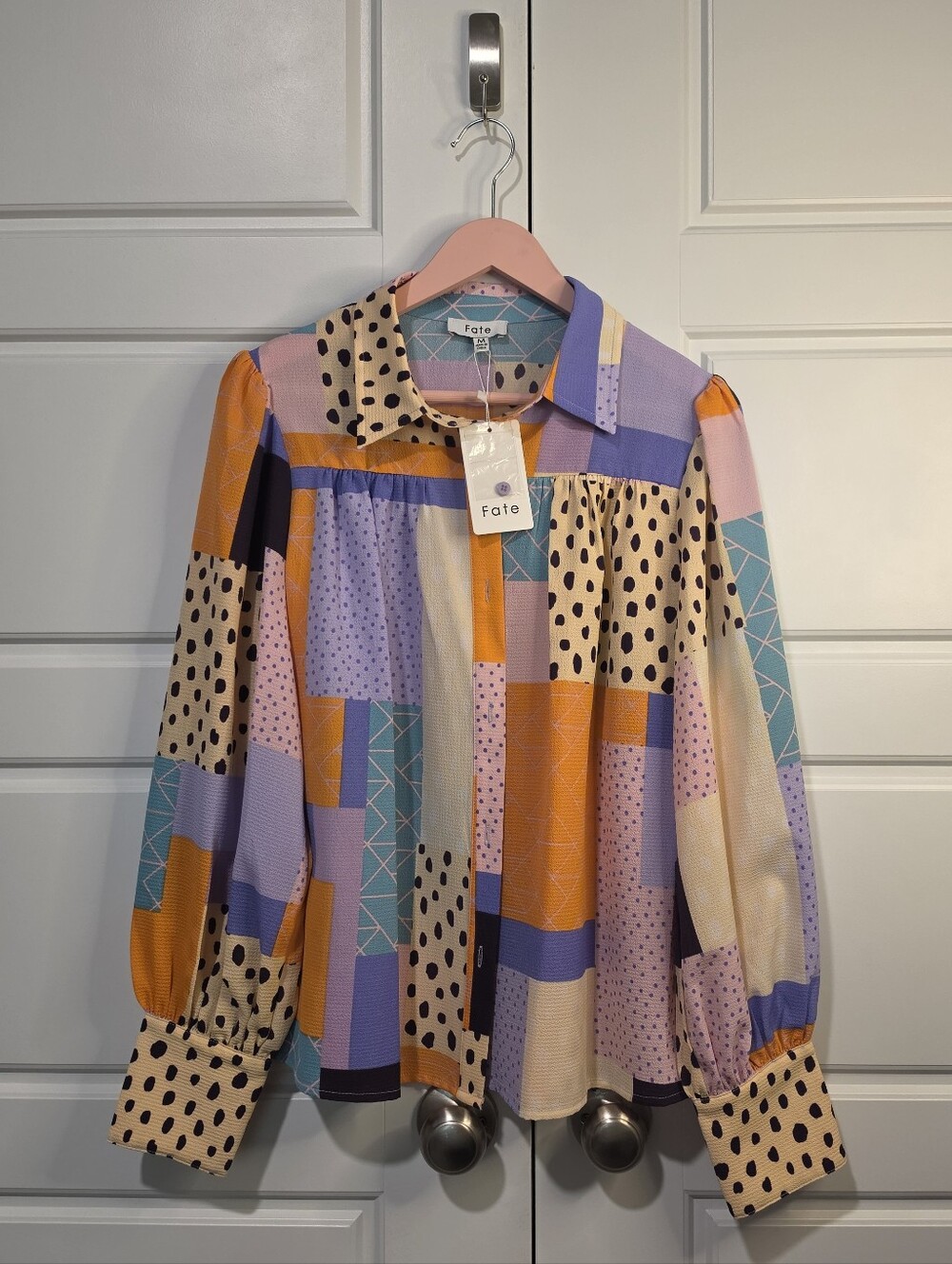 0Fate Long Sleeve Patchwork Blouse size Medium